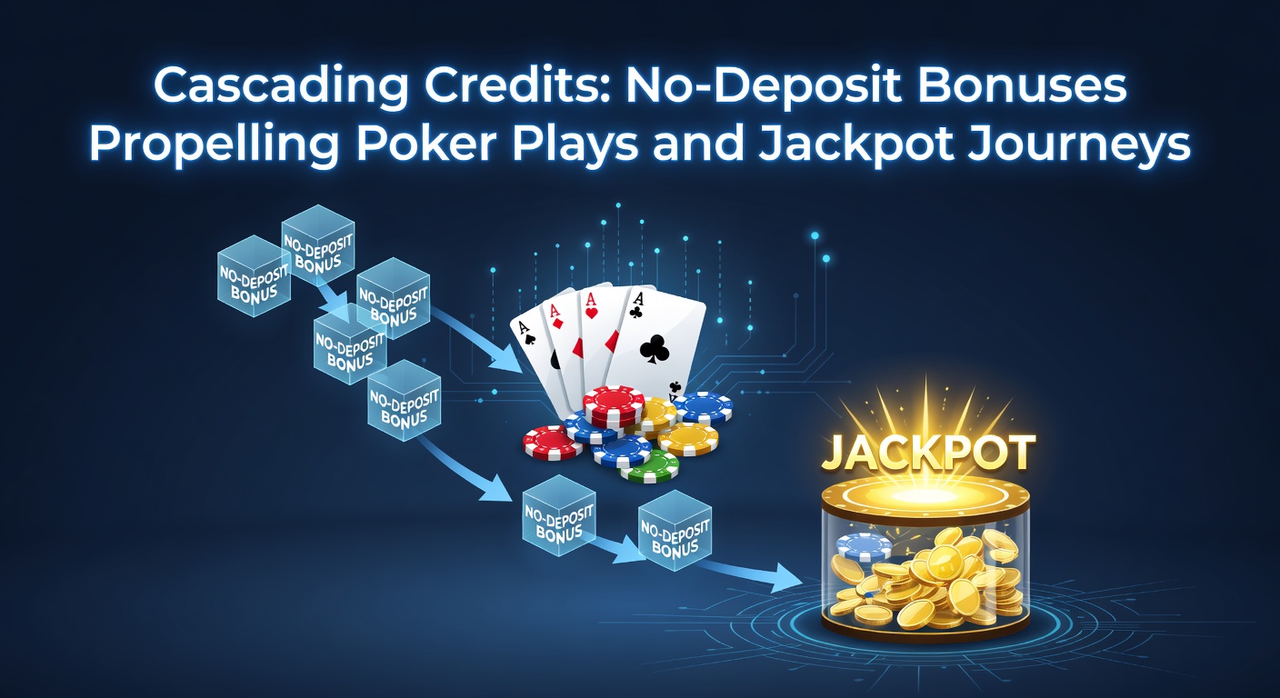 Animated sequence of no-deposit bonus icons transforming into poker hands and exploding jackpot reels