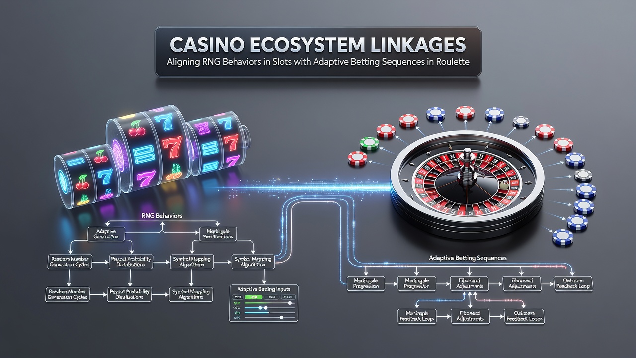 Flowchart illustrating bonus protocol pathways connecting slot volatility data, roulette streak adjustments, and poker position tactics