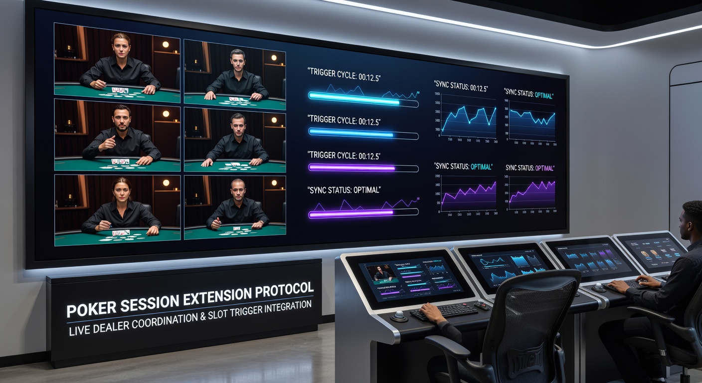 Digital slot machine interface displaying trigger cycle progress alongside live poker table feeds