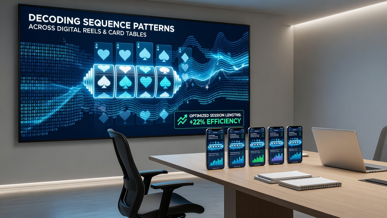 Close-up view of card table sequences with digital overlay showing pattern tracking metrics