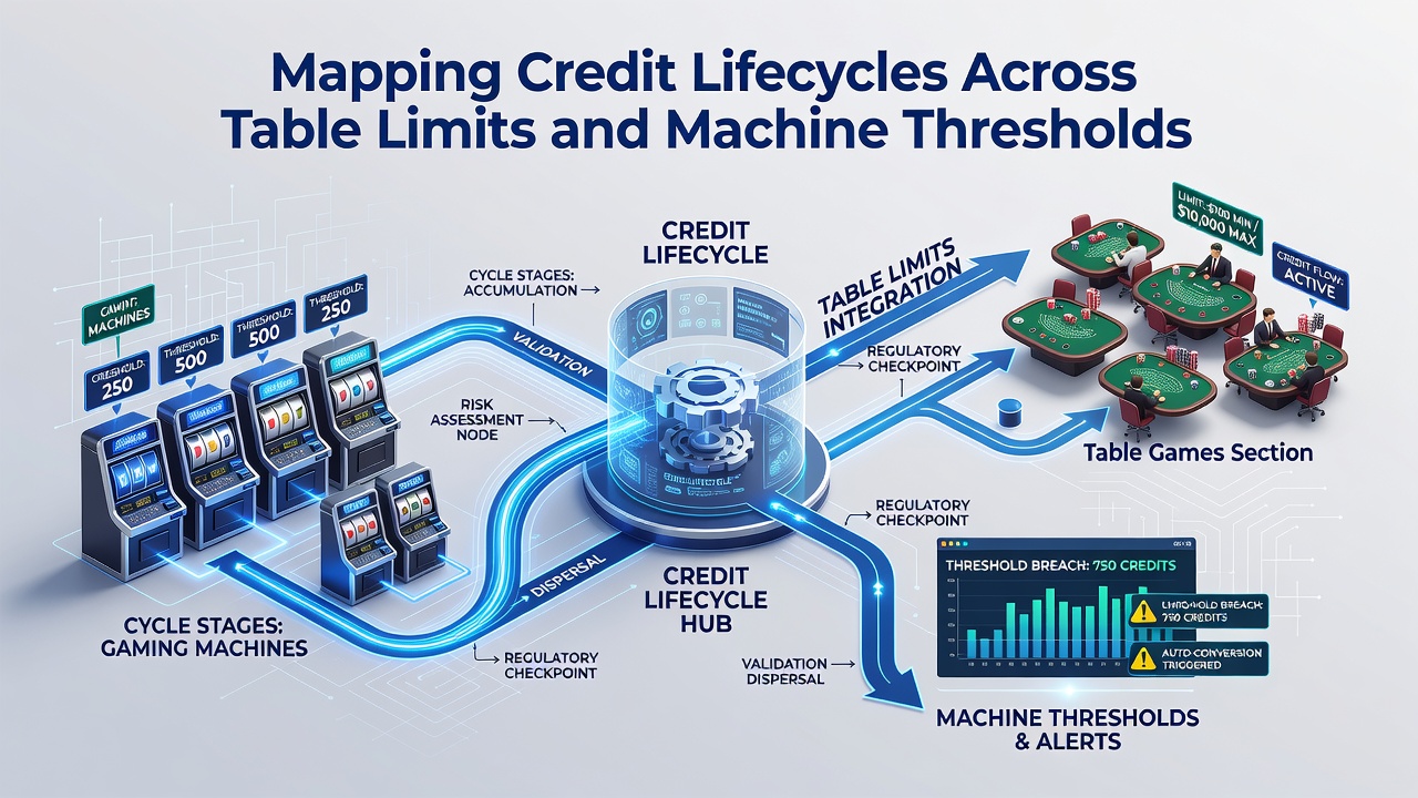 Chart displaying credit threshold levels across slot machines and table game stations